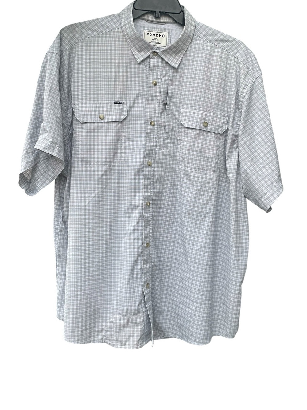 Poncho Men’s Plaid Button Down Top, Short Sleeve, Magnetic Closure, Size XXL